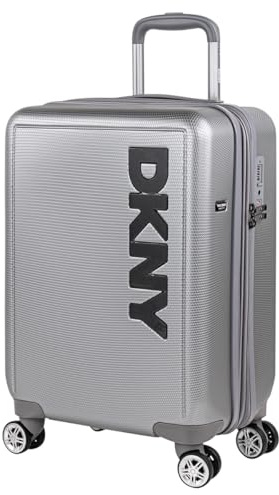 DKNY - Trolley Handgepäck Cabin Trolley Koffer Reisekoffer Hartschalenkoffer mit Mit TSA-Schloss - Kabinengepäckgröße 55x40x23, Silber