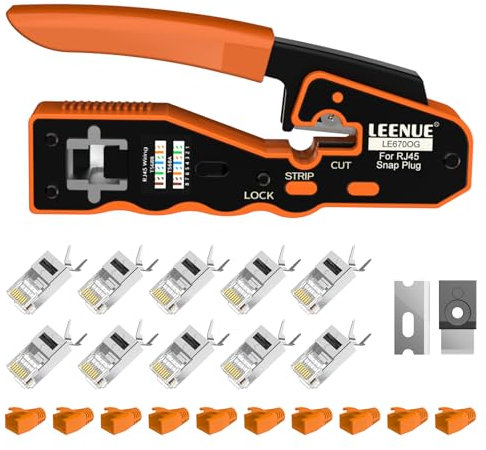 LEENUE RJ45 Crimpzange Set, Netzwerk Werkzeug Set mit 10 x Cat 7 Cat6A Lan Stecker Pass Through