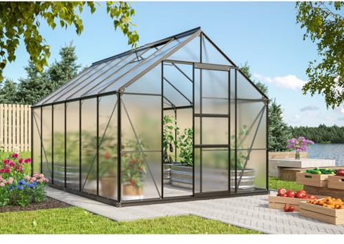 Vitavia Gewächshaus Merkur 9900, schwarz, 9,9 m², 6 mm HKP | Wetterfestes & stabiles Treibhaus | Perfekt für Gemüse & Pflanzen | Robust & langlebig