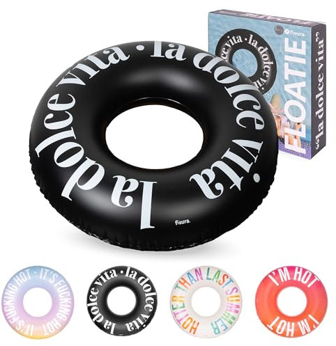 Fisura – Schwimmring aufblasbar “La Dolce vita” in Schwarz. 120 cm mit Sicherheitsventil für schnelles Aufblasen und Entleeren. Stylisches Bade-Accessoire für Wasser oder Strand.
