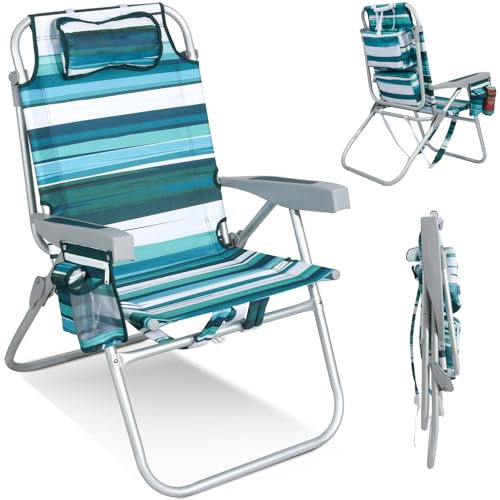 Homecall Strandstuhl Klappbar Leicht Klappstuhl Strand 5-stufig verstellbare Rückenlehne - Strandsessel Strandstühle Faltbar Bis 136KG für Strand, Outdoors (Hoch, Klassisch Gestreift, 1 Stück)