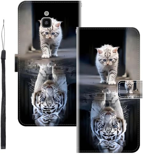WUACYEAMING für Nokia 6300 4G Hülle Premium PU Leder Flip Klappbare Stoßfeste Magnetische Schutzhülle Tasche mit Kartenfach Geld Slot Ständer Tiger-Katze