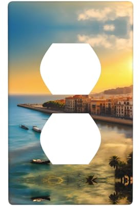 Phayah Sunset In Barcelona - Placa de pared para receptáculo dúplex de tamaño estándar, policarbonato termoplástico, cubiertas de enchufe dobles