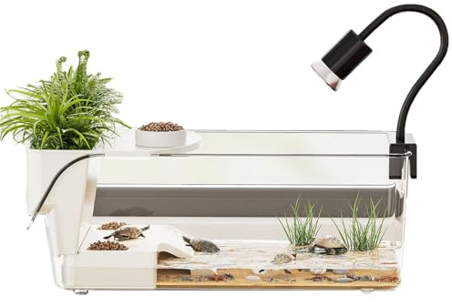xowwyue Acuario de Tortugas | Terrario Grande con Plataforma para Tomar el Sol - Tanque Transparente para Tortugas Recinto para Reptiles | para Ranas Arborícolas Salamandras Cangrejos Animales