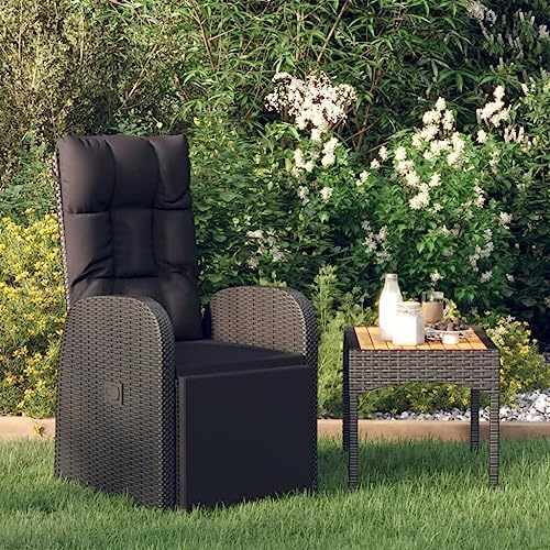 Teenpull Garten-Liegestuhl mit Auflage, Poly Rattan Schwarz, Verstellbare Rückenlehne, Pulverbeschichteter Stahlrahmen, Outdoor Sessel für Balkon, Terrasse, Garten, Inklusive Kissen