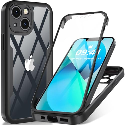 Pemuyak Hülle für iPhone 13 Mini 5,4 Zoll mit Eingebautem Schutzfolie, 360 Grad Stoßfest Anti-Kratzer Displayschutz Ganzkörper Robuste Handyhülle Case Schutzhülle für iPhone 13 Mini (Schwarz)