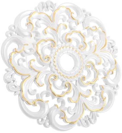 GAROZATION Médaillon Lumineux de Plafond en Faux Plâtre Blanc Nacré et Or, Médaillon Décoratif Sculpté Style Victorien, Plaque de Recouvrement pour Ventilateur ou Luminaire, Rosace Classique