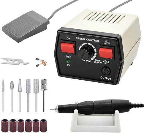Polisseuse électrique à micro-moteur de laboratoire, 65 W, avec pédale et 6 accessoires de ponçage, vitesse de rotation réglable, meuleuse à micro-moteur pour céramique, sculpture, verre, jade
