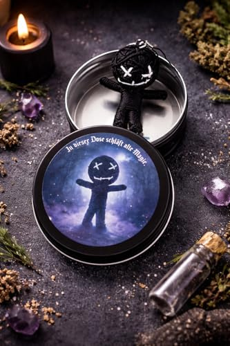 AnyCakes Voodoo Puppe mit Nadeln | 6,5cm | Geschenkdose | Scherz-Medikament | Büro Geschenk für Kollegen Kollegin Chef | Anti Stress | Abschied | Büro Uni Studium (Voodoo Puppe Black)