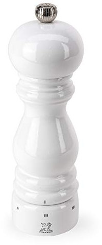Dekomiro Peugeot 27803 Paris Pfeffermühle mit u-Select weiß 18 cm Geschenkset mit 20 gr. Tellicherry-Chili-Pfeffer
