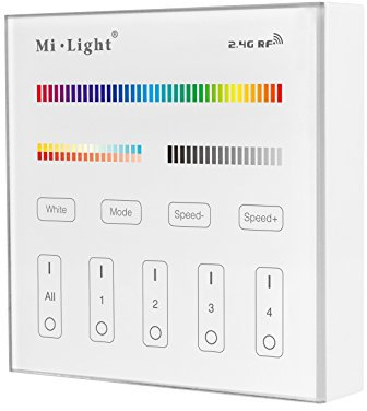 LIGHTEU®, Interruptor remoto táctil de pared de 2.4G T4 para luces CCT LED de 4 zonas RGB/RGBW funciona con los controladores de luces MiLight RGBCCT futT4