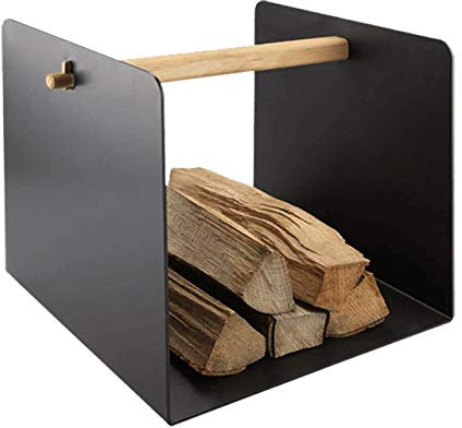 Kanuk® Original Holzkorb - Design Brennholzkorb in Schwarz - 40 x 40 cm - Aluminium - mit Tragegriff - Kaminholzkorb - Feuerholzkorb - Zeitungshalter - Zeitungskorb