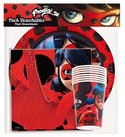 Lote de Cubiertos Infantiles Lady Bug (16 Vasos, 16 Platos,20 Servilletas, 1 Guirnalda y 1 Piñata.Vajillas. Juguetes y Regalos Baratos para Fiestas de Cumpleaños, Bodas, Bautizos, Comuniones.