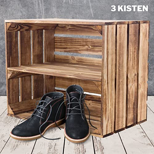 gebrannte/flambierte Obstkiste mit Zwischenboden 50cm x 40cm x 30cm „von Kontorei“ 3er set Regal Holzregal Kiste Box