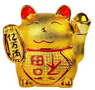 lachineuse - Katze Maneki Neko vergoldet – Figur japanische Katze Glücksbringer – Objekt Kawaii Deko – Lucky Cat Porzellan 15,5 cm – süße asiatische Katze – Glück, Glück und Glück – Farbe Gold