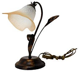 Lumetto comodino a 1 luce destro in ferro battuto e vetro realizzato e decorato artigianalmente coll. calla vetro