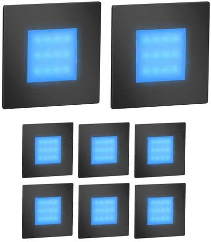ledscom.de 8x LED Treppenlicht/Wandeinbauleuchte FEX für innen und außen, eckig, schwarz, 85 x 85mm, blau