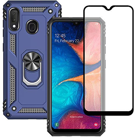 Yiakeng Coque pour Samsung Galaxy A20e et Verre Trempé D'écran Protecteur, Silicone Antichoc Défense Bumper Armure Housse Etui pour Samsung Galaxy A20e (Bleu)
