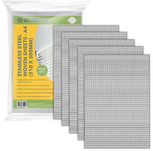 BLOSTM 5 Stainless Steel Wire Mesh Sheets - A4 Size Woven Fine Metal Wire - Multipurpose Insect, Rodent Mesh For Window Door Airbricks Vent Filter 210 X 300mm - PACK OF 5 Stainless Steel Mesh Sheets