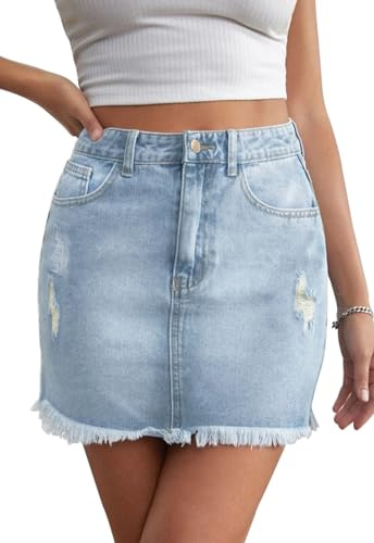 JayscreateEU Damen Sommerrock Jeansrock Enger Rock Minirock mit Tasche Hüftrock A-Linie Rock