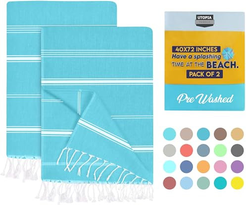 Utopia Towels 2er-Pack Hamamtuch Strandtuch Groß 100x180 cm Saunatuch aus 100% Baumwolle saugfähige und leichte türkische Strandtücher und Poolhandtücher (Blau)
