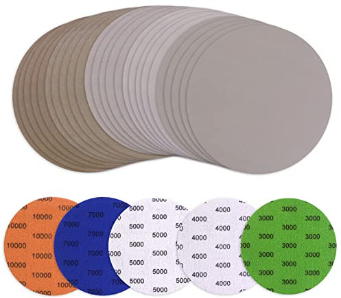 Viaky 25 Pcs 125mm Sanding Discs 3000/4000/5000/7000/10000 Grit, 5 Inch Wet and Dry Sanding Discs, Flocking Round Sanding Pads Polishing Sandpaper for Wood, Metal and Furniture