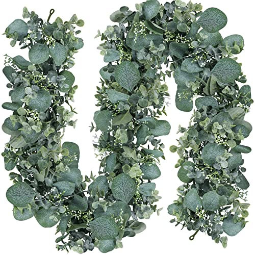 SOMYTING 2 Guirnaldas Artificiales de Eucalipto con Hojas de Sauce Hojas Verdes Flores Blancas Guirnaldas de Plantas Colgantes para Fondo de Boda Decoración Camino Mesa