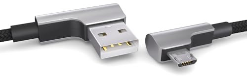 Câble Micro USB de 0,3m en nylon noir, connecteur coudé à 90 degrés, USB vers câble de charge micro USB, câble de données, câble de charge, USB 2.0