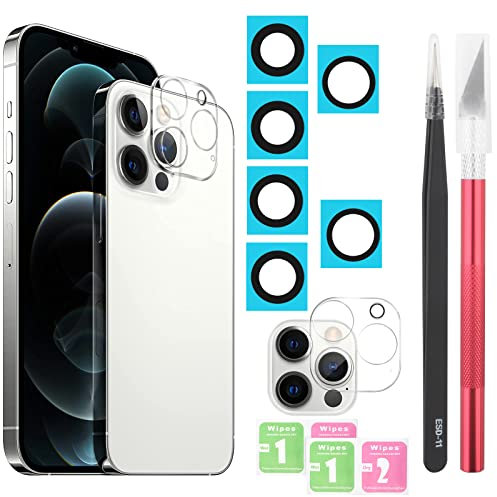 YHX-OU 2 Pièces Caméra Arrière Pour iPhone 12 Pro Lentille en Verre Vitre Appareil Photo avec Pincettes + 2 Pièces Pour iPhone 12 Pro Caméra Arrière Protection
