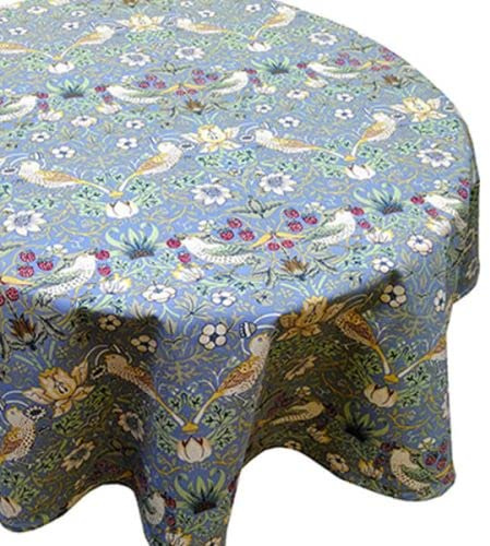William Morris Gallery Strawberry Thief Tischdecke 100% Baumwolle, rund, 132 cm, Blau
