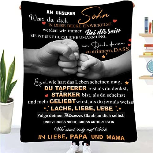 Personalisierte Decke Geschenk für Sohn Von Eltern, Kuscheldecke Flauschige An Unseren Sohn Von Mama und Papa, Brief Decken Geschenke Für Weihnachten Geburtstag Graduierung,18 Geburtstag Junge