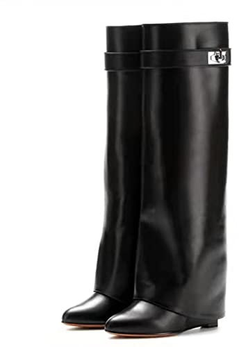 Stivali con Tacco A Spillo Stivali con Tacco Alto sopra Il Ginocchio, Stivali con Plateau Scarpe Eleganti con Punta Tonda,Nero,43 EU