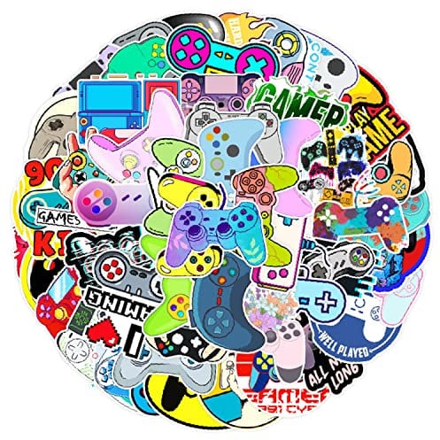 Gamepad Stickers 50 Pcs - Waterproof Vinyl Gaming Decals for Laptop, Skateboard, Phone, Computer, Helmet, Water Bottle, Car, Bike, Luggage - Cartoon Game Controller Designs for Kids and Teens