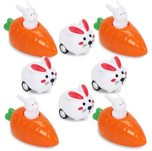 Aurasky Aufziehbare Hasen mit Karotte Set, 8 Stück Aufziehbare Osterhasen Spielzeugauto, Hasen Karotten Uhrwerk Spielzeugauto Easter Party Favours Ostergeschenke für Kinder 1