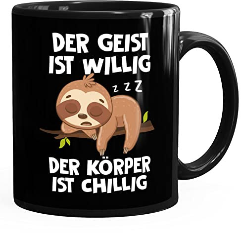 MoonWorks® Kaffee-Tasse mit Spruch Der Kaffee ist kaputt Faultier Bürotasse lustige Kaffeebecher chillig schwarz standard