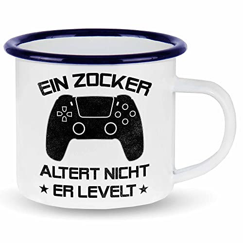 wowshirt Emallie Tasse Geschenk für Gamer Ein Zocker Altert Nicht Er Levelt Geburtstag Gaming Controller, Farbe:White - Navy