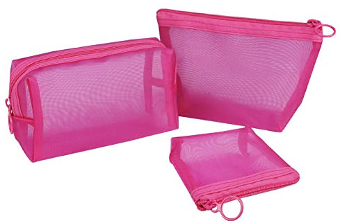 Aosbos Mesh Kulturbeutel transparente Organizer Schnell Trockend Kosmetiktasche durchsichtige Kulturtasche mit Reißverschluss für Reise Gym Bad Pink