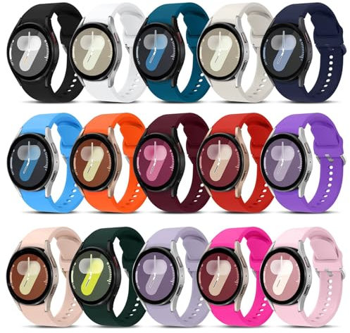 15 Piezas Correa Deportiva para Samsung Galaxy Watch 7 6 5 4 FE 44mm 40mm/6&4 Classic 47mm 46mm 43mm 42mm/5Pro 45mm Band Hombres Mujeres,20mm Pulsera Silicona Ajustable para Galaxy Watch 7 6 5 4 Band