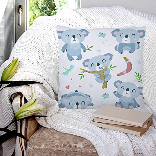 Cushion Covers 45x45 cm, Polyester Square Throw Pillow Cases,Bear Cartoon Koala Baby Boomerang Cute Aboriginal, Cushion Cover for Sofa Couch Bedroom with Invisible Zipper, 18x18 Inches