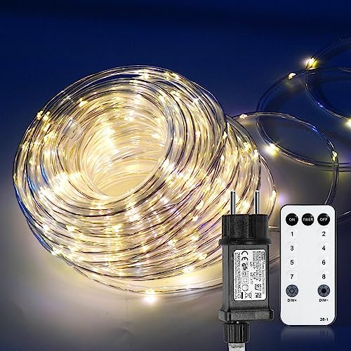 Cecaylie Lichterschlauch Aussen 30m, 300LEDs Lichtschlauch Außen Innen, 8 Modi IP65 Wasserfest Lichtschläuche Dimmbar Lichterkette Led Schlauch für Außen Innen Garten Fest Party Hochzeit Warmweiß