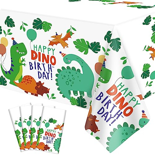 4 Pack Dinosaur Tablecloths - 86 x 51 Inch Rectangle Plastic Table Covers - Dinosaur Theme Party Supplies