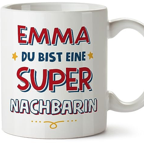 Mugffins Tassen Personalisieren mit Spruch für NACHBARIN - Auf Deutsch - Du Bist Super - 11 oz / 330 ml - Individuell Anpassbar Geschenk