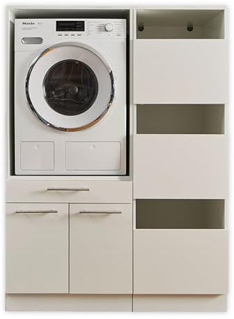 Laundreezy Waschmaschinenschrank und Wäscheschrank, Weiß - Waschmaschinen-Überbauschrank TÜV-Zertifiziert mit viel Stauraum - 117,5 x 162 x 67,5 cm (B/H/T)