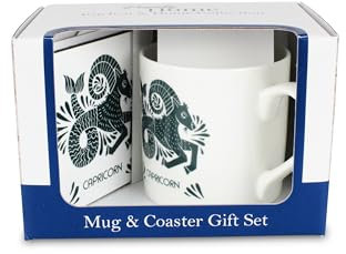 Capricorn Mug & Coaster Gift Set - Zodiacs Star Sign Bone China Mug and Cork Coaster Set - Tea/Coffee Present