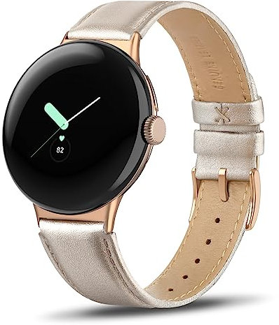 Tuocal Lederarmband Kompatibel mit Google Pixel Watch/Google Pixel Watch 2 Leder Armband, Weiches Echtes Lederband Ersatzarmband für Google Pixel Watch/Watch 2, Champagner
