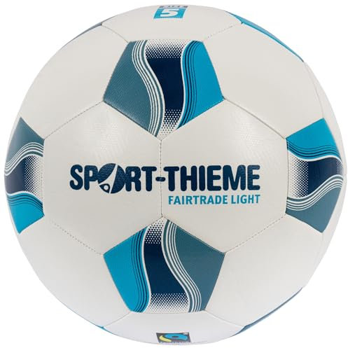 Sport-Thieme Fußball Fairtrade Light | Trainingsball | Genäht | Leicht & Robust | 350 g | Für Jugendliche | Weiß-Blau-Design | TPU Oberfläche