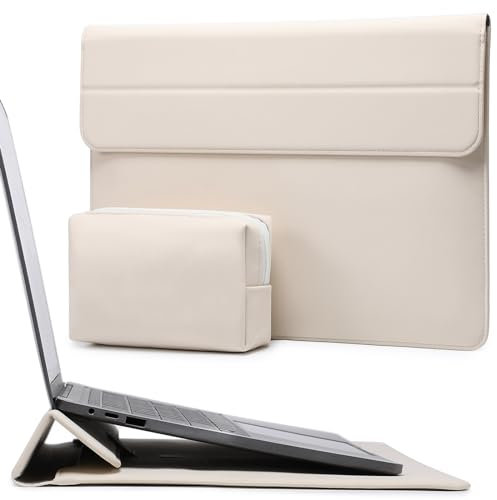 HYZUO 15-16 Zoll Laptop Hülle Laptophülle mit Standfunktion für MacBook Pro 16 M4/M3/M2/M1 Pro/Max 2024-2019, XPS 15, MacBook Pro 15 2015-2012, Samsung Galaxy Book Flex/Pro 15, Beige