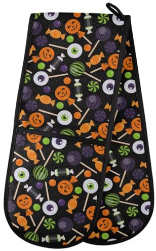 ZZXXB Halloween Candy Print Double Oven Mitt Heat Resistant Non-Slip Kitchen Gloves Extra Long 7 x 35 for Cooking Baking Barbecue Grilling