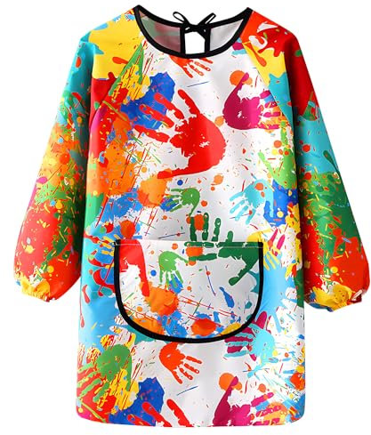 LECTNORE Kids Painting Apron Waterproof Painting Apron Long Sleeve for Kids Children's Art Smock with Pockets for Painting Cooking Eating(Height 80-100cm)