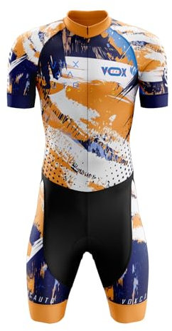 VOXCAUTQ Triathlon Anzug Herren Einteiler Kurzarm - Skinsuit Radtrikot mit dickem Sitzpolster,3 Taschen,Atmungsaktiv Schnell Trocknend für Schwimmen,Radfahren,Laufen (Typ-5,XL)